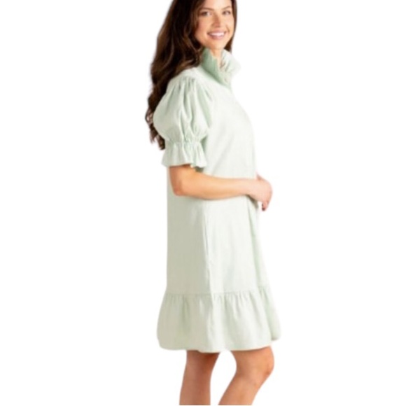 S’EDGE Erin Pastel Green Puff Sleeve Ruffle Mini Dress in Sea Glass - S - Picture 2 of 16